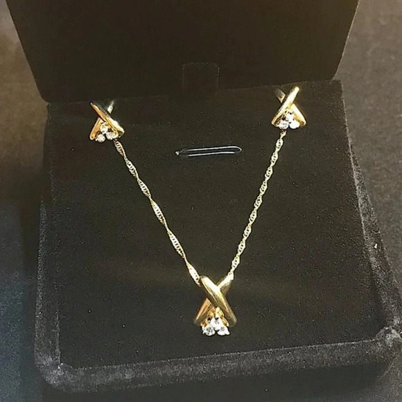 Jewelry - 14K Gold & Diamond Necklace & Earrings